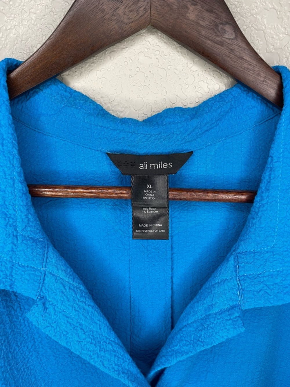 Ali Miles Womens XL Blue Crinkle Tunic Top Boho Artsy Lagenlook Buttons Pockets - Picture 3 of 8